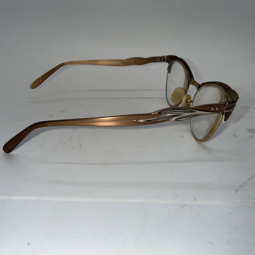 VTG 1950s 60s Gold Cat Eye Glasses Victory Prescription Eyeglasses  12GF A6 - Picture 4 of 5